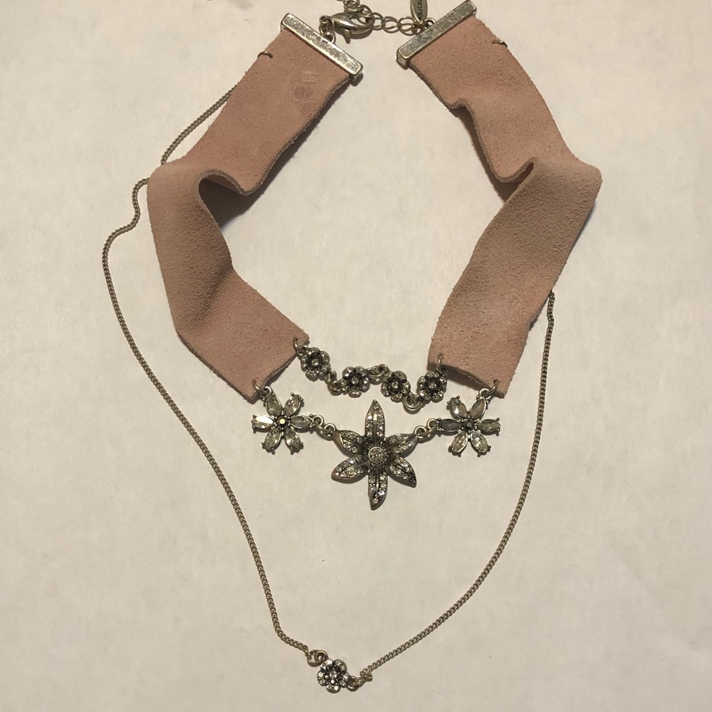 Natasha Multi Layer Crystal Pink Leather Choker